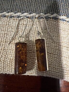 Amber Brown Drop Earrings in Silver